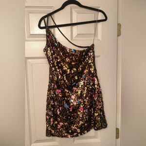 Cosmopolitan mini Dress The Population Y2K Leopard Rainbow Sequin ,sexy and fun